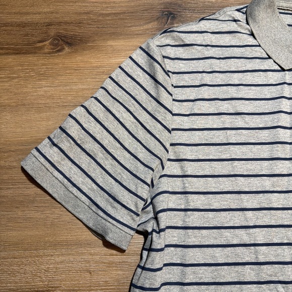 Polo Ralph Lauren Shirt Mens LARGE Gray Navy Striped Pima Soft Touch Flesh Pony - Picture 3 of 9